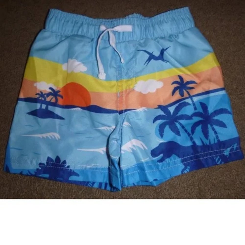 Toddler Wave Zone DINOSAUR Island Swim Trunks Size 3T Palm Trees Dinos NWT